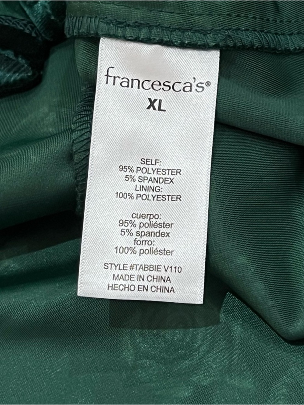 Francesca's Tina Green Velvet Floral Mini Dress NWT Size XL - Picture 11 of 12